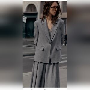 Zara HERRINGBONE BLAZER WITH SHOULDER PADS (XS)